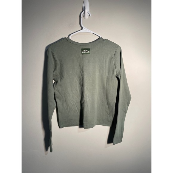 NWT Daily Drills Cotton Pointelle Crewneck Long Sleeve Green Medium/Large FLAW - Picture 5 of 10